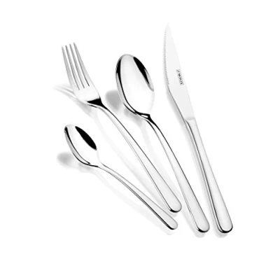 Imagen de MONIX Pisa Set de cubiertos 24 piezas con cuchillo chuletero, acero inoxidable 18/10, diseño contemporaneo, acabado pulido brillante, espesor 3 mm (6 comensales)