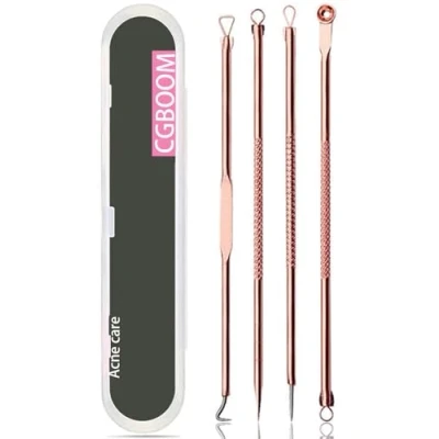 Imagen de 4 piezas Kit de Removedor Puntos Negros, Juego Extracción Profesional Acero Inoxidable para Tratamiento Espinillas Acné Comedones y Dorado