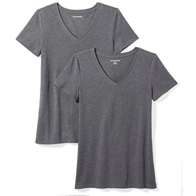 Imagen de Amazon Essentials Camiseta de Cuello en v Manga Corta y Ajuste Clásico Mujer, Pack 2, Carbón Mezcla, XXL