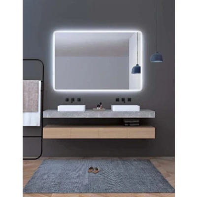Imagen de Ledimex Espejo de baño LED Cuadrado Medida 90 x 80 cm Iluminado por con IRC &gt;80 Cantos Redondeados Sensor antivaho on/Off Modelo Praga