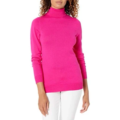 Imagen de Amazon Essentials Jersey de Cuello Vuelto, Manga Larga, Ligero y Ajuste Clásico (Disponible en Tallas Grandes) Mujer, Rosa Brillante, XL