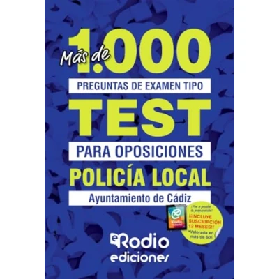 Imagen de Policía Local. Ayuntamiento de Cádiz: Más 1.000 preguntas examen tipo test para oposiciones