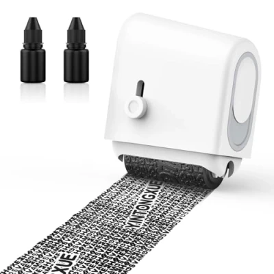 Imagen de MoKo Sello Personalizado de Rodillo, Rodillo Confidencial Recargable con 2 Recambios Tinta, Privado Protección Identidad para Nombre Dirección Datos Cuenta Identidad, Blanco