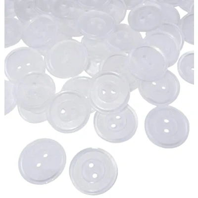 Imagen de AERZETIX C56857 Juego de 100 Botones coser redondos Ø17x2mm con 2 agujeros color blanco transparente en plástico apertura 1.5mm moda mercería costura ropa decoración