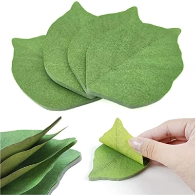 Imagen de 4 paquetes de 200 hojas notas adhesivas extraíbles autoadhesivas para rascar, hermosas en forma hoja verde que se pueden utilizar blocs papel adhesivo