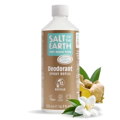 Imagen de Natural Deodorant Spray Refill by Salt of the Earth, Ginger &amp; Jasmine Vegan, Long Lasting Protection, Leaping Bunny Approved, Made in UK 500ml