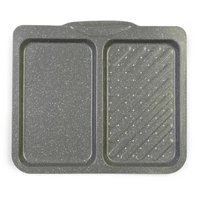 Imagen de Salter BW10737 Bandeja Horno Antiadherente De Acero Al Carbono, Dividida Doble Función Con Parte Perforada Para Asar Alimentos, Marble, Hornos Hasta 220 Grados, Sin PFOA, Gris