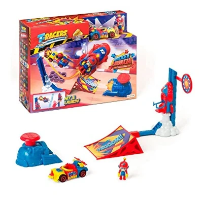 Imagen de T RACERS Rocket Launch Lanzador con rampa, 1 piloto y coche de carrera exclusivo, Pista coches juguete, unisex