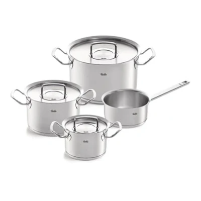 Imagen de Fissler Original Profi Collection Juego de ollas acero inoxidable, 4 piezas, 3 con tapa metal, 1 cazo sin tapa, inducción