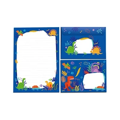 Imagen de Bloc de cartas con sobre para niños, dinosaurios, juego papel carta (bloc A5 25 hojas + 15 sobres)