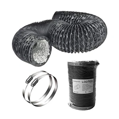 Imagen de LOOTICH Fuerte Tubo Flexible de Aluminio PVC Ø102mm Longitud 2.5m para Extractor Aire Climatización Secadora Conducto Ventilación Sistemas con 2 Abrazaderas Acero Negro