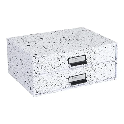Imagen de Bigso Box of Sweden Cajonera para documentos y suministros de oficina, organizador escritorio con 2 cajones, tablero fibra sistema almacenamiento papel, color negro moteado
