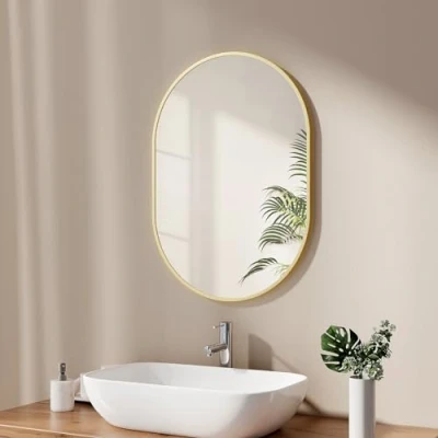 Imagen de EMKE Espejo de baño (50 x 70 cm, Pared con Marco Dorado Cepillado, Ovalado, Horizontal o Vertical, para baño, Pasillo, Sala Estar, Dormitorio, Aseo Invitados