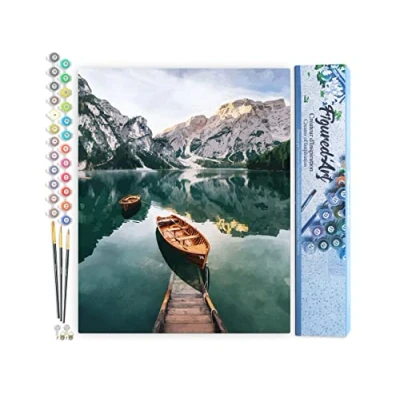 Imagen de Figured&#039;Art Pintar por Numeros Adultos Barco y lago de montaña Manualidades pintura acrilica Kit Cuadro DIY completo 40x50cm sin bastidor