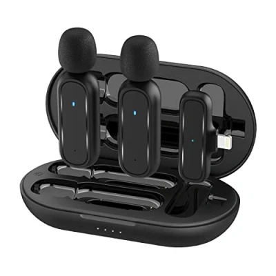 Imagen de Micrófono Lavalier Inalámbrico,Gimpro MC1X(A) 2.4GHz【Lightning】 2TX&amp;1RX de Solapa con Estuche Carga 3 Modos Reducción Ruido para Vlog Tiktok Live Conferencia