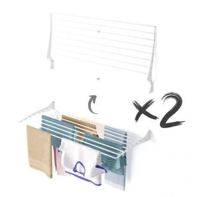 Imagen de foxydry Fold Tendedero de pared plegable para balcón, interior o exterior, aluminio y acero (2 x 116 cm, blanco (White))
