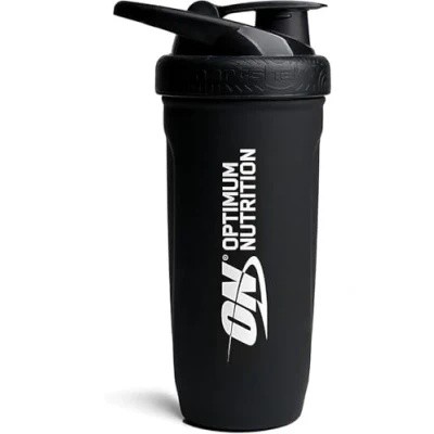 Imagen de OPTIMUM NUTRITION Reforce Steel Smartshake botella mezcladora de proteínas acero inoxidable grado alimenticio, sin BPA con tapa abatible a prueba fugas, fácil transportar para