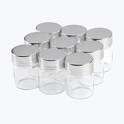 Imagen de Jarvials 12pcs 15ml Mini Botellas de Vidrio Transparentes con Cubierta Aluminio Plateado Vacías Tarro Botella Decorativa Multifuncional