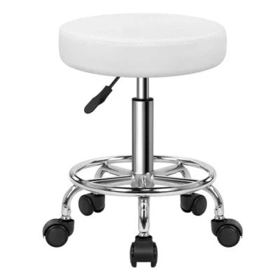 Imagen de KKTONER Taburete Redondo de Cuero PU reposapiés Ajuste Altura Giratorio SPA salón taburetes Masaje Silla Trabajo Color Blanco