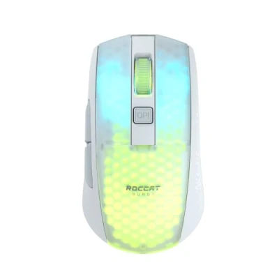 Imagen de ROCCAT Burst Pro Air Ratón de juego óptico RGB inalámbrico ultraligero y simétrico con sensor Owl Eye 19 000 ppp, interruptores ópticos, rueda Titan Wheel 81 gramos peso, Blanco