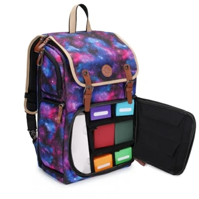 Imagen de ENHANCE Mochila para Estuche de Naipes Espacio Carpetas Cartas, Caja Almacenamiento TCG, Soporte Alfombrilla Juego Compatible con Magic The Gathering, YuGiOh, Pokemon (Galaxia)