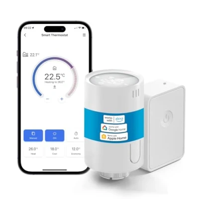 Imagen de Meross Termostato de Radiador Inteligente con Hub, Calefacción WiFi Compatible HomeKit, Alexa y Google Home, Control por Voz, Automatización Programada, M30*1.5mm