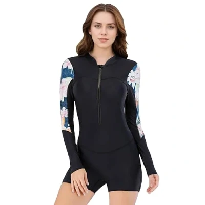Imagen de Beachkini Traje de baño para Mujer con protección Solar, Manga Larga, Ropa Surf una Pieza Cremallera,22,XL