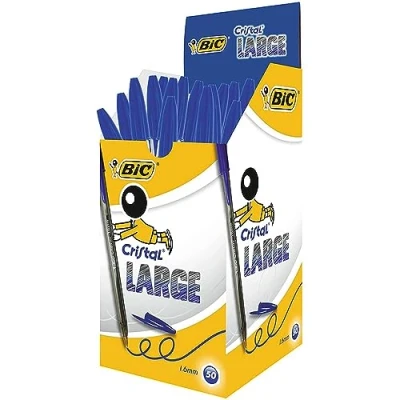 Imagen de BIC Cristal Large Boligrafos de Punta Media, Para la Escuela, Oficina o el Hogar, Azul, Paquete 50 (1,6 mm)