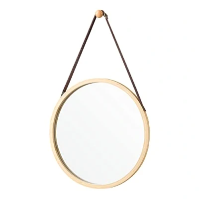 Imagen de [en.casa] Espejo de Pared Redondo con Correa Decoración Baño Pasillo Salón Dormitorio Colgante 60 x Ø 38 cm Bambú Natural