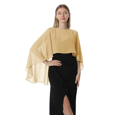 Imagen de Hotshawl Capelets de gasa para mujer, chales y envolturas vestido noche, capas boda, Oro, Talla única