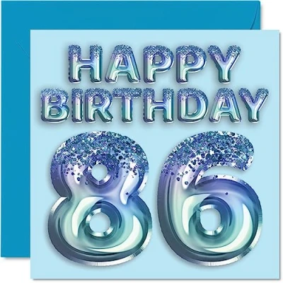 Imagen de Tarjeta de cumpleaños número 86 para hombres, globo fiesta con purpurina azul, tarjetas feliz hombre años, gran abuelo, papá, 145 mm x mm,