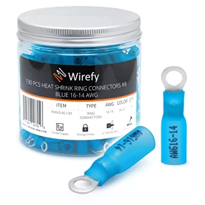 Imagen de Wirefy 130 Piezas de Terminales Redondos M4 Kit Conectores Termorretráctiles para Automoción 1,5 2,5 mm²