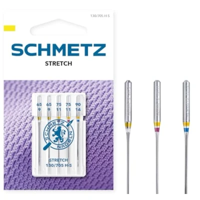 Imagen de SCHMETZ Agujas para máquinas de coser 5 Stretch 130/705 H S Grosor aguja 65/9 (2x), 75/11 (2x) y 90/14 (1x) Adecuadas materiales elásticos
