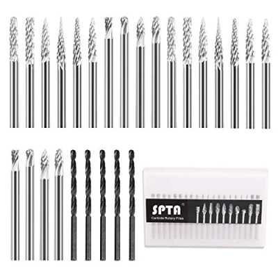 Imagen de Fresas giratorias, SPTA 20Pcs fresa carburo de tungsteno meche acero rotativo archivos brocas diamante/herramienta rotativa con 1/8&quot; (3mm) Varilla/DIY carpintería, escultura, grabado, perforación