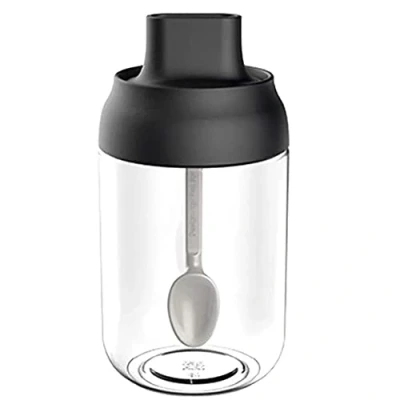 Imagen de Tarro de especias con sello cuchara, salero y azúcar, botella condimento para el hogar, 250 ml, negro
