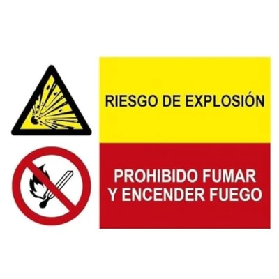 Imagen de Riesgo de explosión, prohibido fumar y encender fuego (2 señales en 1) SEKURECO