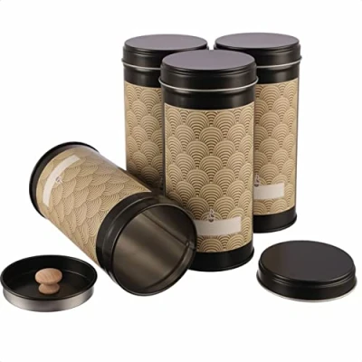 Imagen de Dosenritter 4 x lata delgada para té/almacenaje, con tapa de protección, APILABLES, metal, 100g té 14 6,6cm (Al, ø) también ideal como tarro especias