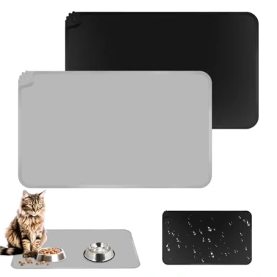Imagen de TNOMSNO 2 Pcs Alfombrillas de Silicona para Mascotas, 48x30cm Alfombrilla Comederos Perros y Gatos Alfombra Comedero Perro Superabsorbente Gato