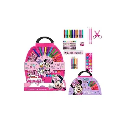 Imagen de Set de 50 Piezas para Colorear Minnie Mouse Incluye Rotuladores, Acuarelas y Lapiceros Colores Con Tijeras Regla Manualidades Producto Original Diseñado en España