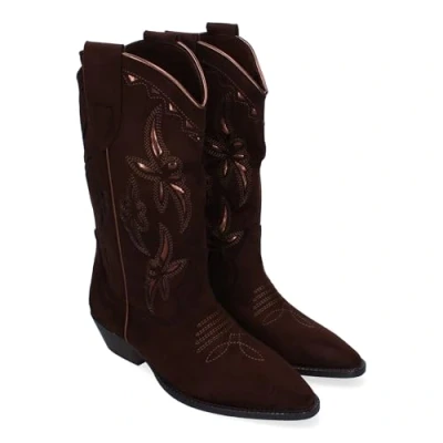 Imagen de 87012 Botas de Mujer Elegantes con Tacon Campero y Adornos Bordados, Cierre Lateral Cremallera, Puntera Fina Marron Talla 39