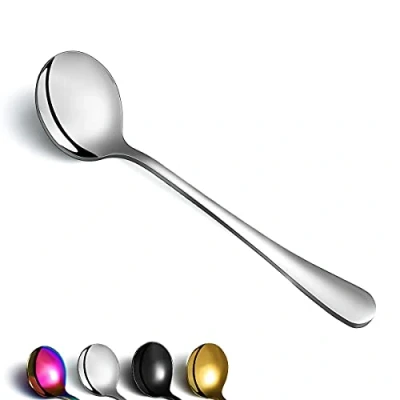 Imagen de Berglander Cuchara de sopa 12 piezas, Cubiertos redonda acero inoxidable, clásica brillante, Juego cucharas mesa aptas para lavavajillas.