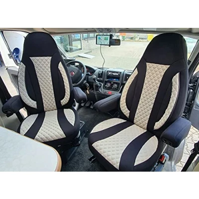 Imagen de BREMER SITZBEZÜGE Fundas de Asiento piloto compatibles con Autocaravana Ducato Weinsberg Adria Dethleffs Accesorios, Juego 2 Protectoras reposabrazos en Negro/Beige WPL410