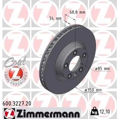 Imagen de ZIMMERMANN COAT Z 600.3227.20 Disco de freno 350 34 6/5 5 130 ventilación interna revestido altamente carbonizado PORSCHE: Cayenne