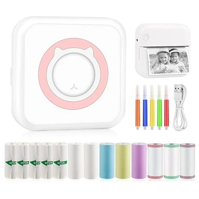 Imagen de GuKKK Mini Impresora Fotográfica para Movil, Bluetooth Inalámbrica, Termica Portátil, Con 13 Rolls of Paper, Fotos Nota