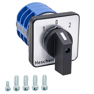 Imagen de Heschen Conmutador selector rotativo de levas universal LW28 32/D303.3 660 V 32 A, 3 posiciones, fases, 12 terminales, CE
