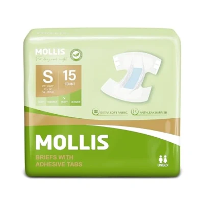 Imagen de MOLLIS Pañales para Adultos Incontinencia, Bragas Absorbentes Ancianos, Unisex, Hombres y Mujeres, Máxima Absorción, Control de Olores, Talla S, 15 Unidades