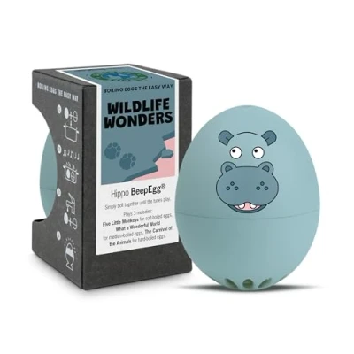 Imagen de Hippo PiepEi temporizador para cocinar huevos con 3 grados de dureza, bonito regalo hipopótamo, divertido huevo cocina, música Brainstream