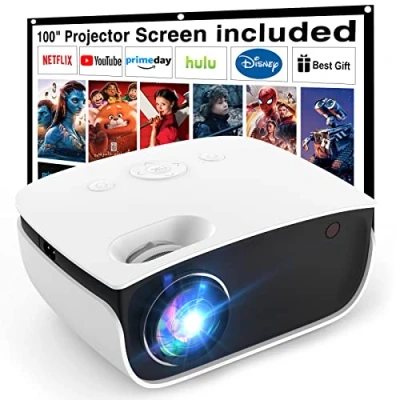 Imagen de Mini Proyector usb, 7500 Lumens 1080P Full HD Soporta [Pantalla de proyección incluida] Portátil para Teléfono Inteligente/PS5/TV Stick