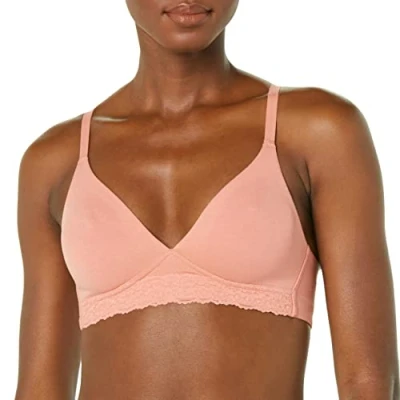Imagen de Amazon Essentials Bralette de Algodón y en caje, sin Forro Mujer, Rosa Asalmonado, 42