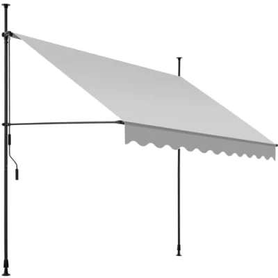 Imagen de tectake® Toldo Terraza Manual Regulable en Altura con Manivela, Balcón sin Taladros, Extensible Terraza, Resistente a Rayos UV, Protección Solar y Repelente al Agua 250 cm gris claro